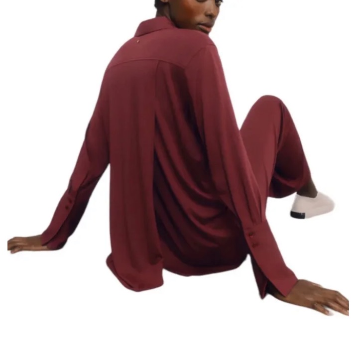 Cuyana Organic Pima Cotton Split Back Button Up Shirt Women’s Size S In Burgundy